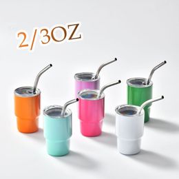 New 2oz 3oz Mini tumbler sublimation shot glass with lid metal tumbler with straw lid shot glass FY5618 JY17