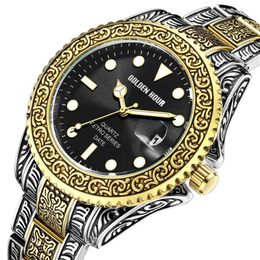 GH132 Retro Style Classic Quartz cwp Mens Watch Stainless Steel Band 43MM Diameter Man Watches Golden Hour Brand Calendar Dial Wri3295