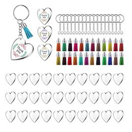 Storage Bags 90Pcs Acrylic Discs Clear Heart Keychain Blanks Charms And Colourful Tassel Key Rings For DIY Crafts Jewellery Making334z