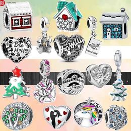 925 Silver Fit Pandora Charm 925 Bracelet Fashion Shining Colourful Family Tree House Cats Love Charms Set 925 Silver Beads Charms Fit Pandora Charm