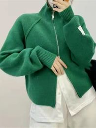 QNPQYX New Fashion Tops Autumn Winter New Double-head Zipper Loose Jacket Sweaters Women's Simple Knitted Coat Cardigan Women