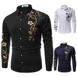 New Fashion Groom Shirts White Black Men Wedding Shirts Bauhinia Men's Long Sleeve Shirt Formal Occasion Men Dress Shirts 001258a