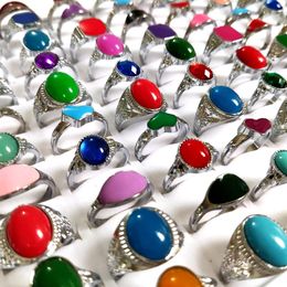 Whole 50pcs lot Colorful Womens Rhinestone Crystal Enamel Silver Rings Ladies Girls Charm Cute Finger Rings Party Gift Fashion259K