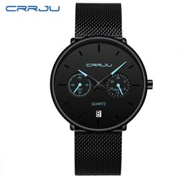 mens designer watches CRRJU Full Steel Casual Waterproof Watch for Man Sport Quartz Watch Men's Dress Calendar Watch Relogio 281P