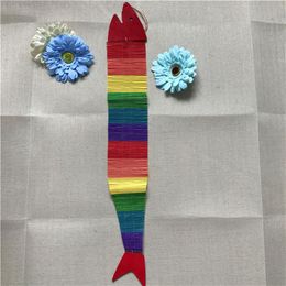 10pcs Wooden Spiral Fish Design Rainbow Colour Wind Spinner Wedding & Event Party Decoration Baby Shower Wooden Bridal Decoration157g