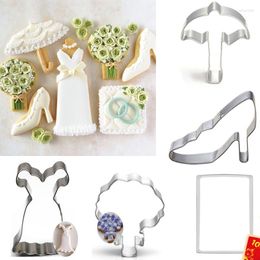 Baking Moulds 1pcs Patisserie Reposteria High Heel Shoes Dress Wedding Cookie Cutters Fondant Cake Decor Tools Cupcake Toppers Biscuit Mould