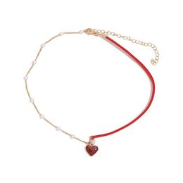 Chokers Short Small Red Heart Choker Simple Temperament Net Love Pearl Chain Necklace Rope Necklaces Women Wedding Jewellery Drop Deli Dhokm