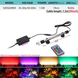 85-265V 1 5W 9LEDs 7 5inch 19cm Submersible RGB Aquarium Light Diving Lamp with Remote Control Underwater Colourful LED Bar Ligh273U