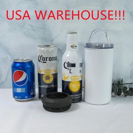 local warehouse sublimation 4 in 1 tumbler with 2 lids DIY blank cooler 16oz straight tumbler can cooler Stainless Steel mug be280l