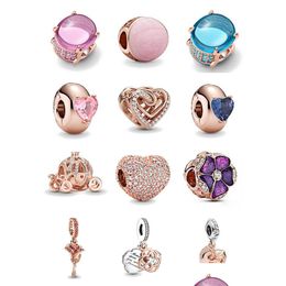 Charms 925 Sterling Sier Rose Gold Pink Swirl Heart Solitaire Clip Charm Beads For Original Pandora Bracelet Diy Jewellery Women Drop Dhbdf