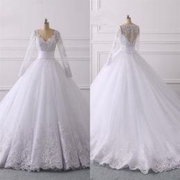 2022 Empire Waist Wedding Dress With Poet Long Sleeves Classic V-neck Lace Applique Beads Sequin Ribbon Pleated Bridal Wedding Dre281K