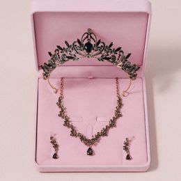 Necklace Earrings Set Bride Crown 3-piece Of Artificial Crystal Sweet Birthday