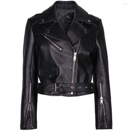 Women's Leather YOLOAgain Biker Jacket Women 2023 Autumn Black Cropped Ladies