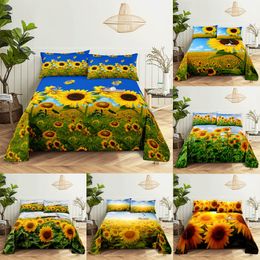 Bedding sets Sunflower Bed Sheets and Pillowcases for Single Double Beds Bedsheets Set with Pillow Case 2pcs 3pcs Queen Full Size 3D Soft 230721