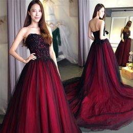 Vintage Bridal Gowns Gothic A-Line Wedding Dresses with Colour Sweetheart Lace Up Back Floor Length Long Black Burgundy robe de222K