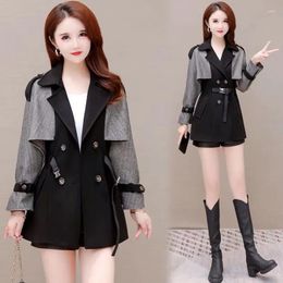 Women's Trench Coats Black Fashion Coat Female 2023 Spring Autumn Waist Chic Windbreaker Outerwear Women Double-Breasted Pocket Jackets