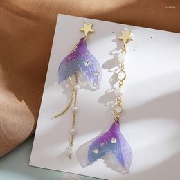 Dangle Earrings Korean Fishtail Imitation Pearl Tassel For Women Fashion Butterfly Wing Heart Asymmetry Sweet Earring Party Jewelry