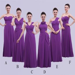 Purple Chiffon Long Bridesmaid Dresses with Pleats 2021 Floor Length Wedding Guest Dress 6 Styles Vestido Longo302H