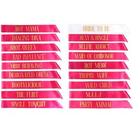 Gravestones Funny Wedding Party Bride to Be Team Bride Tribe Satin Sash Set Hot Pink Bridal Shower Bachelorette Party Game Decoration Ideas