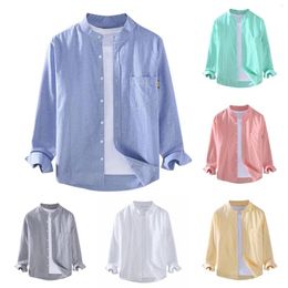 Men's T Shirts Man Jumpsuit Button Down Summer Shirt Standing Collar Solid Cotton Soft And Comfortable Long Sleeved