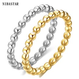 NIBASTAR Beads Water Ripple Ring For Women Simple Fashion Beaded Rings Stainless Steel Mini Jewellery Gift