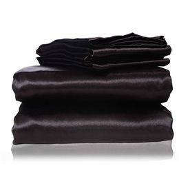 2017 new silk Flat Sheet Fitted Sheet Pillow Cases Twin Full Queen King Sizes Nestl Bedding Set with Deep Pocket Black253P