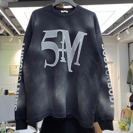 Men's Hoodies High Quality 5M Letter Long Sleeve Fashion Sweatshirts Men And WomenThe Same Kind Crewneck Nice Washed Heavy Fabric Hoodie