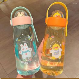 Water Bottles Bottle Children's Large-capacity Cute Cartoon Space Animal Pattern Student Plastic Cup With Rope Can Be Portable