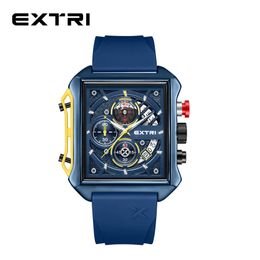 Extri Fashion Men Waterproof Quartz Watch Adjustable Silicone Watch band Date Calendar Blue Colourful Multi Function Quartz Watch