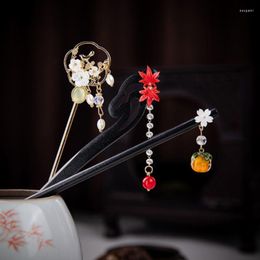 Hair Clips 3pcs/pack Luxury Metal Wooden Stick Flower Hairclips Hanfu Hairpin Accessories For Women