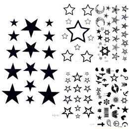 Lovely Black Moon Sky Stars Temporary Tattoo Cartoon Kids Girl Tatoo Hand Waterproof Ear Tattoo Stickers Men Body Arm Finger Art