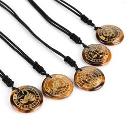 Pendant Necklaces 12 Zodiac Sign Carved Natural Crystal Constellations Pendulum Lucky Tiger Eye Stone Necklace For Women Men