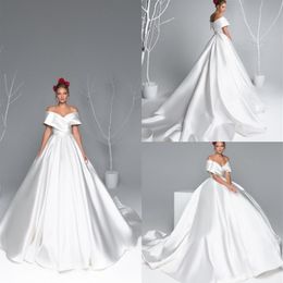 Eva Lendel 2020 Satin Wedding Dresses abiti da sposa Off The Shoulder Bridal Gown A Line Country Short Sleeve Wedding Dress2826