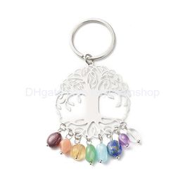 Keychains Lanyards Colorf Gem Keychain Pendant Natural Crystal Stone Keyring Fashion Accessories Key Chains Drop Delivery Dhfgn