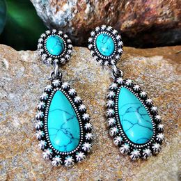 10pair creativity New Drop shape Turquoise Retro Exaggerated Earrings European and American Fashion personality women accessories265F