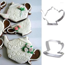 Baking Moulds 1pcs Patisserie Reposteria Teapot Cup Mould Metal Cookie Cutter Fondant Cake Decor Tools Biscuit Paste Mould Pastry Shop