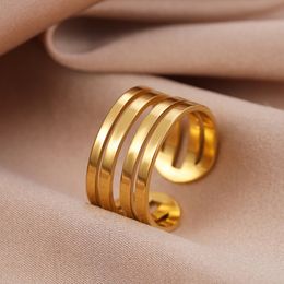 Stainless Steel Ring Simple Wide Layered Design Open Fashion Ladies Couple Adjustable Rings For Women Jewellery Aesthetic Gifts