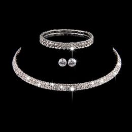 Luxury Three-piece sets Bridal Jewelry Choker Necklace Earrings Bracelet Wedding Jewelry Accessories Fashion Style engagement Part280d