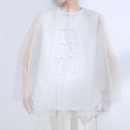 Men's Casual Shirts Chinese Style Mens Tops Tang Suit Long Sleeve Solid Traditional China Vintage Hanfu Shirt Plus Size Sexy Mesh Clothes