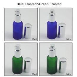 Storage Bottles & Jars 30ml Green Frosted Blue Frosted Perfume Glass Bottle Refillable 1oz Silver Spray And Lotion Pump2688