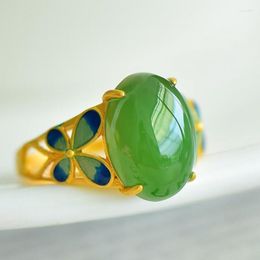 Cluster Rings Cloisonne Enamel Butterfly Green Jade Ring 925 Sterling Silver Nephrite Hetian Jades Gold Adjustable Women Fine Jewellery