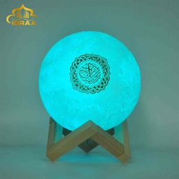 islam Wireless Bluetooth Speakers Quran Player Colourful Light Moon Lamp Moonlight Support MP3 FM TF Card veilleuse coranique H1111294n
