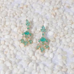 Dangle Earrings Japanese And Korean Shiny Zircon Drop Lake Water Green Colour Butterfly Leaf For Women