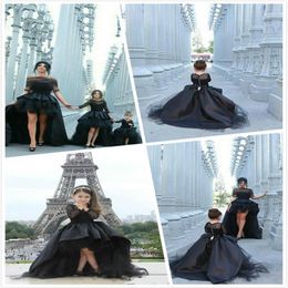 Black Hi Lo Flower Girl Dresses For Girls Jewel Long Sleeve Pageant Dresses For Toddlers Teens Kids Formal Wear Lace Party Communi192S