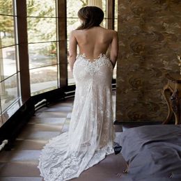 Modest Sheer Neck Applique Lace Wedding Dresses 2021 Pearls Beaded Elegant Illusion Back Jewel Ivory Illusion Country Mermaid Brid262Z