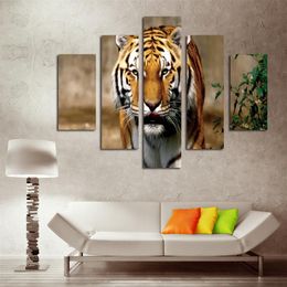 5 Piece Canvas Art Set Fierce Tiger Painting Modern Canvas Prints Painting Yekkow HD Animal Wall Picture for Bedroom Home Decor252C