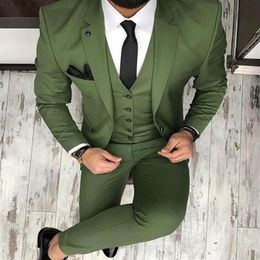 Arm Green Mens Suits for Groom Tuxedos Notched Lapel Slim Fit Blazer Three Piece Jacket Pants Vest Man Tailor Made Clothing3129
