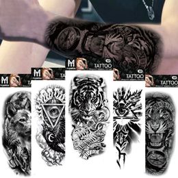 Waterproof Temporary Fake Tattoo Upper Arm Human Wolf Head Totem Arabic Text One-time Fake Tattoo Male Female Stickers