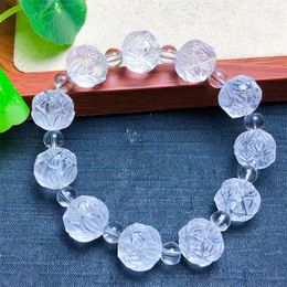 Strand Natural Clear Quartz Lotus Bracelet Charm Crystal Fashion Women And Men Yoga Healing Jewelry Gift 13mm