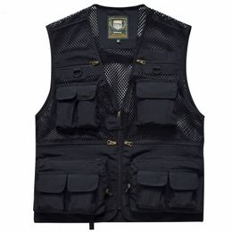 Men s Vests Thin Outdoor Quick drying Sleeveless Vest Mens Jacket P ography Fishing Multi pocket Casual Men Army Green Workwear 230721